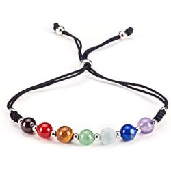 Cherry Tree Collection Natural Gemstone Chakra Bracelet | Adjustable Size Nylon Cord | 6mm Beads, Silver Spacers | 5''-6.5'' Womens/Girls/Child