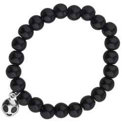 LUX ACCESSORIES Black Beads Pearl Prosperity Silver Alien Head Stretch Bracelet