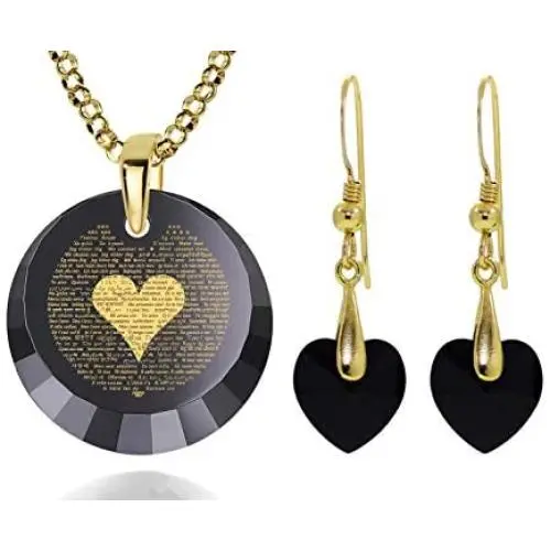 120 Languages I Love You Necklace and Crystal Heart Dangle Earrings Romantic Jewelry Set Love Pendant is 24k Gold Inscribed in Miniature Text on Cubic Zirconia, 18'' Gold Plated Silver Chain 120 Languages I Love You Necklace and Crystal Heart Dangle Earrings Romantic Jewelry Set Love Pendant is 24k Gold Inscribed in Miniature Text on Cubic Zirconia, 18'' Gold Plated Silver Chain