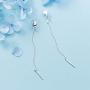 CZ Moon and Star Chain Threader Dangle Earrings for Women Teen Girls Sterling Silver Asymmetrical Small Charm Long Drop Dangling Faux Diamond Fashion Jewelry