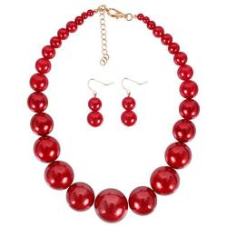 KOSMOS-LI Large Style Big Imitate Pearl Strand Choker Necklace with Earrings Set