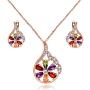 Uloveido Rose Gold Plated Crystal Flower Pendant Necklace and Earrings Set for Women Girls