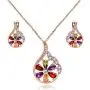 Uloveido Rose Gold Plated Crystal Flower Pendant Necklace and Earrings Set for Women Girls