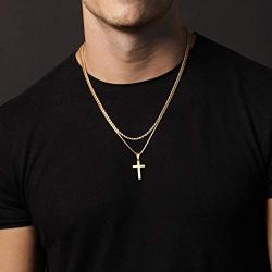 Ursteel Cross Necklace for Men, Stainless Steel Silver Black Gold Cross Pendant Necklace for Men, 16-24 Inches Box Chain