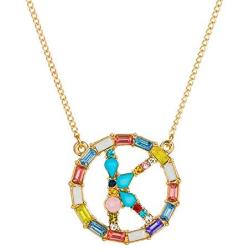 Hutou Initial Letter Necklace Colourful Crystals Alphabet Round A-Z Pendant 18K Gold Plated Capital Name Necklaces