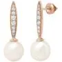 Dazzlingrock Collection 10K Gold 8 MM Each Round White Freshwater Pearls & Diamond Ladies Drop Earrings