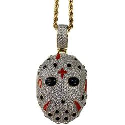 Shop-iGold Custom Gang MASK Men Women 925 Italy Gold Finish Iced Silver Charm Ice Out Pendant Stainless Steel Real 3 mm Rope Chain, Mans Jewelry, Iced Pendant, Rope Necklace 16''- 24''