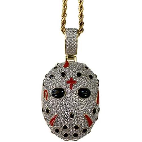 Shop-iGold Custom Gang MASK Men Women 925 Italy Gold Finish Iced Silver Charm Ice Out Pendant Stainless Steel Real 3 mm Rope Chain, Mans Jewelry, Iced Pendant, Rope Necklace 16''- 24''
