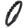 XUANPAI Personalized Custom Name Initial Lava Rock Bracelet Genuine Leather Bracelets with Magnetic Clasp