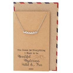 Quan Jewelry Ocean Waves Beach Necklace, Gifts for Surfer, Beach Lover Wanderlust Traveler Pendant Charm, Comes with Handmade Inspirational Quote, Gifts for Beach Goer, Silver Tone
