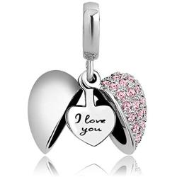 SexyMandala Heart I Love You Charms Openable Crystal Charms Dangle Bead fit for Bracelets Necklaces