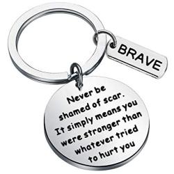 BAUNA Recovery Gift Stay Strong Keychain Never Be Shamed of Scar Inspirational Encouragement Jewelry Family Friend Gifts