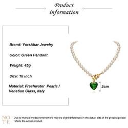 YorzAhar Love Heart Pendant Necklace, Heart of The Ocean Necklace Handpicked Pearl 7-8.5mm Pearls Strand Necklace for Women Gifts