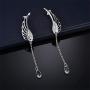 Clip On Angel Wing Earrings Angel Wing Silver Plated Crystal Tassel Chain Drop Dangle Earrings Ear Cuff Stud Rhinestone Pendant Clip Earrings Angel Wing Tail Long Dangle Tassel Drop Statement Earrings