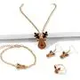 4 Pcs Dainty Christmas Jewelry Sets Christmas Tree Jingle Bells Brown Reindeer Pendant Necklaces Earrings Rings Bracelets Set Christmas Jewelry Set Gifts for Women Girls