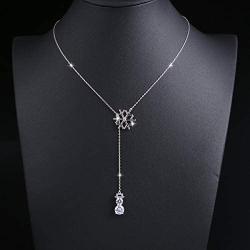 LINLIN FINE JEWELRY 925 Sterling Silver CZ Snowflake Cute Snowman Y-Shaped Lariat Necklace for Women Girls,20''