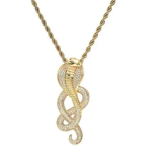 Moca Jewelry Hip Hop Iced Out Cobra Pendent 18K Gold Plated Chain Necklace for Men Women Moca Jewelry Hip Hop Iced Out Cobra Pendent 18K Gold Plated Chain Necklace for Men Women