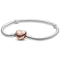 PANDORA Jewelry Moments Heart Clasp Snake Chain Rose Bracelet