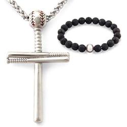 Gungneer Cross Baseball Necklace Pendant Stainless Steel Keel Chain Softball Sports Strength Jewelry Gift Men Women