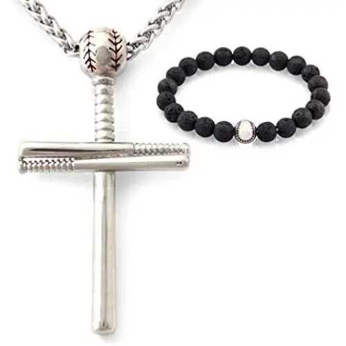 Gungneer Cross Baseball Necklace Pendant Stainless Steel Keel Chain Softball Sports Strength Jewelry Gift Men Women Gungneer Cross Baseball Necklace Pendant Stainless Steel Keel Chain Softball Sports Strength Jewelry Gift Men Women