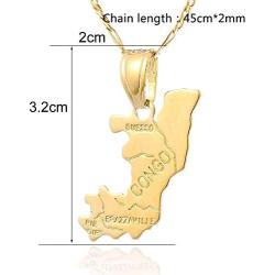 Republic of Congo Map Pendant Chain,Gold Color Congo-Brazzaville Map Country Map Congo Symbol Jewelry