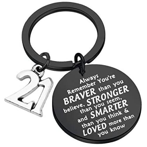 FUSTMW Happy Birthday Keychain Gift 13th 15th 16th 18th 21st 30th 40th 50th Charms Key Ring Best Friends Family Jewelry (21st Keychain Black)