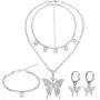 Big Butterfly Pendant Necklace Rhinestone Chain Shiny Crystal Choker Pendant Collar Necklace and Butterfly Bracelet Butterfly Earrings Jewelry for Women Girl (Silver)