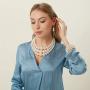JNF Large Pearl Necklace Set Multi Layer Pearl Strand Costume Jewelry Sets Pearl Statement Necklace Bracelet and Earrings for Women