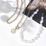 Masiter Layered Faux Pearl Necklace Medallion Disc Coin Pendant Choker Chunky Oval Link Chain Beach Travel Costume Jewelry for Women and Girls(style 1)