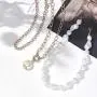 Masiter Layered Faux Pearl Necklace Medallion Disc Coin Pendant Choker Chunky Oval Link Chain Beach Travel Costume Jewelry for Women and Girls(style 1)