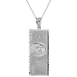 Hip Hop Jewelry 925 Sterling Silver Hundred $100 Dollar Bill Pendant Necklace (Small)