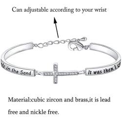 KUIYAI Footprints in The Sand Prayer Cross Bracelet Beautiful Poems Quote When You Saw Only One Set of Footprints It was Then That I Carried You Religious Jewelry Christian Gift