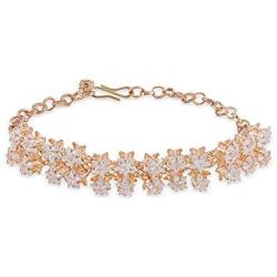 Efulgenz Crystal CZ Gold Plated Floral Chain Link Bracelet Jewelry for Women Girls Brides Bridesmaid