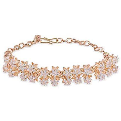 Efulgenz Crystal CZ Gold Plated Floral Chain Link Bracelet Jewelry for Women Girls Brides Bridesmaid