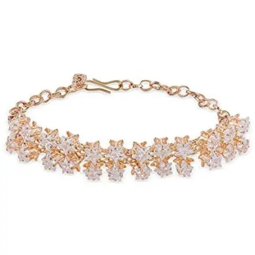 Efulgenz Crystal CZ Gold Plated Floral Chain Link Bracelet Jewelry for Women Girls Brides Bridesmaid