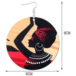 Sunssy 12Pairs African Dangle Earring Women Round Wooden Painted Earring Ethnic Style (12 Pair style 2)
