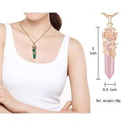Bivei Vintage Reiki Healing Crystal Necklace Hexagonal Prism Quartz Point Stone Flower Wrapped Pendulum Pendant Jewelry