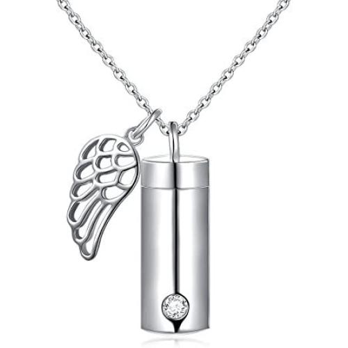 Cremation Jewelry Sterling Silver Angel Wing Memorial Urn Necklace Ashes Keepsake Pendant Necklace for Unisex