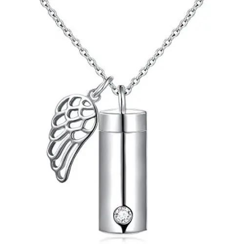 Cremation Jewelry Sterling Silver Angel Wing Memorial Urn Necklace Ashes Keepsake Pendant Necklace for Unisex