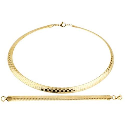 HZMAN Stainless Steel Omega Chain 8mm Solid 18 inch Necklace and 8.5 inch Bracelet Ste