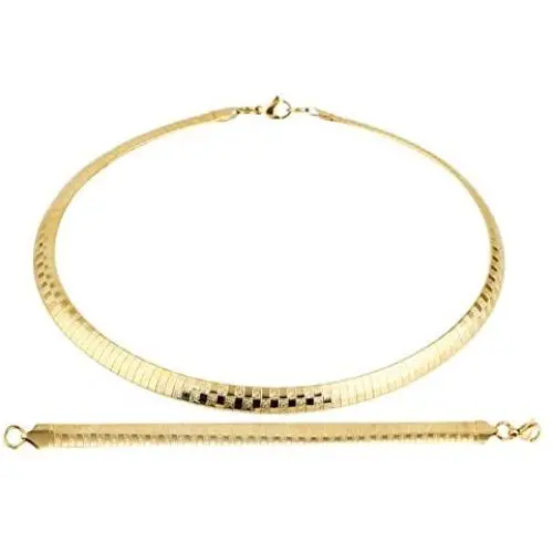 HZMAN Stainless Steel Omega Chain 8mm Solid 18 inch Necklace and 8.5 inch Bracelet Ste