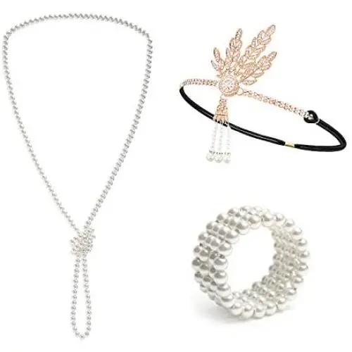 Metme 1920s Great Gatsby Accessories Set Costume Flapper Necklace Headband Bracelets for Women Metme 1920s Great Gatsby Accessories Set Costume Flapper Necklace Headband Bracelets for Women