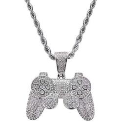 Moca Jewelry Iced Out Game Console Pendant 18K Gold Plated Bling CZ Simulated Diamond Hip Hop Necklace for Men Women