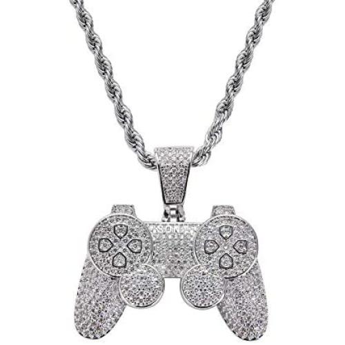 Moca Jewelry Iced Out Game Console Pendant 18K Gold Plated Bling CZ Simulated Diamond Hip Hop Necklace for Men Women