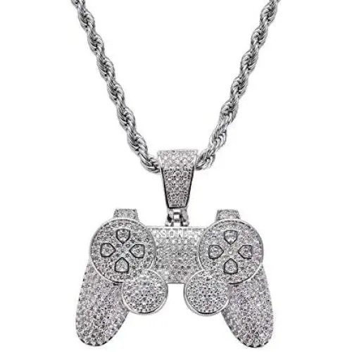 Moca Jewelry Iced Out Game Console Pendant 18K Gold Plated Bling CZ Simulated Diamond Hip Hop Necklace for Men Women