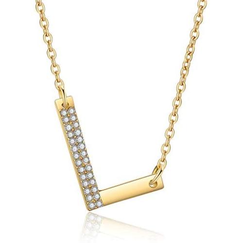 SHERLOVE Gold Initial Necklaces for Women,18k Real Gold Plated Sideways Initial Necklace Diamond Letter Pendant Necklace for Women Girls Personalized Name Necklace Trendy Jewelry
