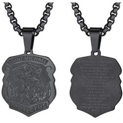 Men Women Personalized St. Michael Saint Christopher Necklace Stainless Steel/18K Gold Plated Round/Oval/Shield Patron Saint Biblical Archangel Pendant Necklaces with 22'' Square Box Chain,Gift Packed