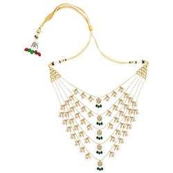 Mehrunnisa Rajwada Paanch Lada kundan Pearls & Green Stones Necklace & Earrings Set (Free Kaan Chain)