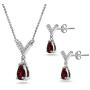 Sterling Silver Genuine or Synthetic Gemstone Teardrop V Design Arrow Necklace & Dangle Earrings Set