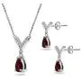Sterling Silver Genuine or Synthetic Gemstone Teardrop V Design Arrow Necklace & Dangle Earrings Set